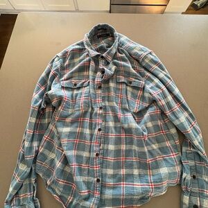 Lucky Brand Men's Green and Red Plaid Shirt